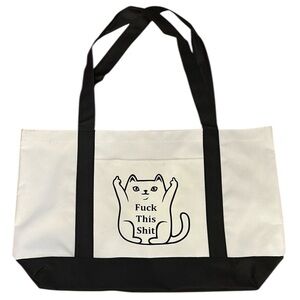 Canvas “Kitty Bird” Tell it like it is Large Stylish Black and White Cat Tote